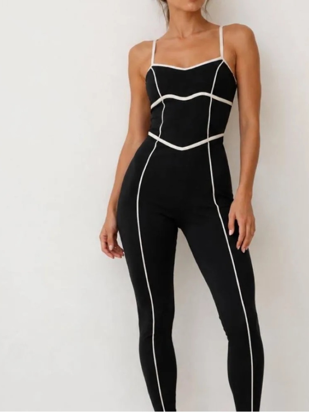 As Revival Athletic Wear Black Jumpsuit with White Piping XS